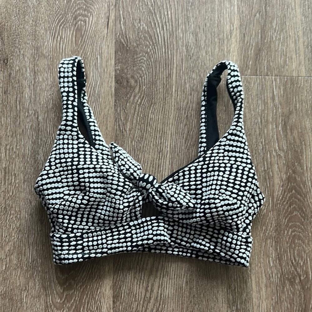 Aerie Scoop Tie Front Black & White Polka Dot Bikini Top Size XS